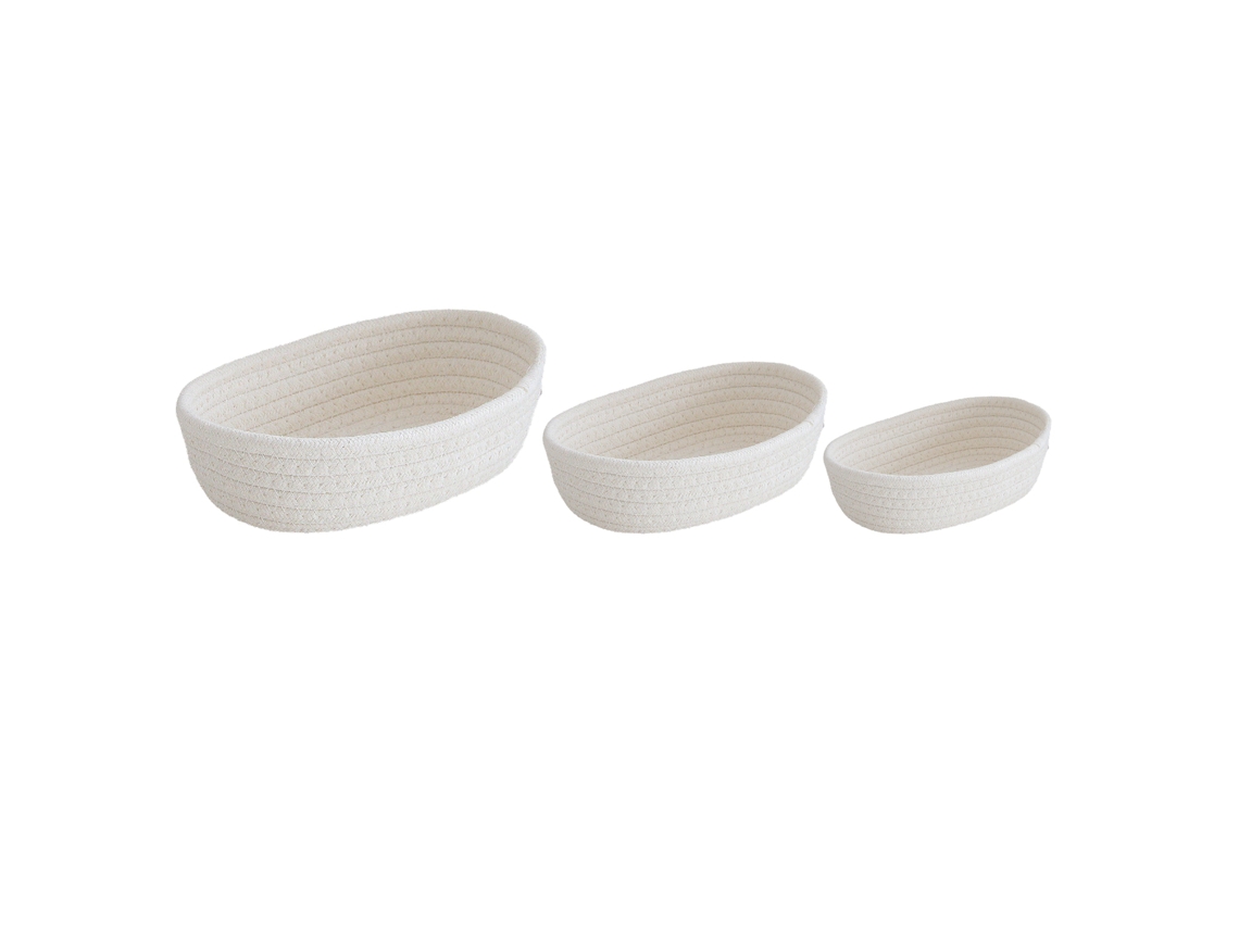 3 cestas de armazenamento oval, tecidas à mão, com corda de algodão, para mesa, branco em S/MARCA