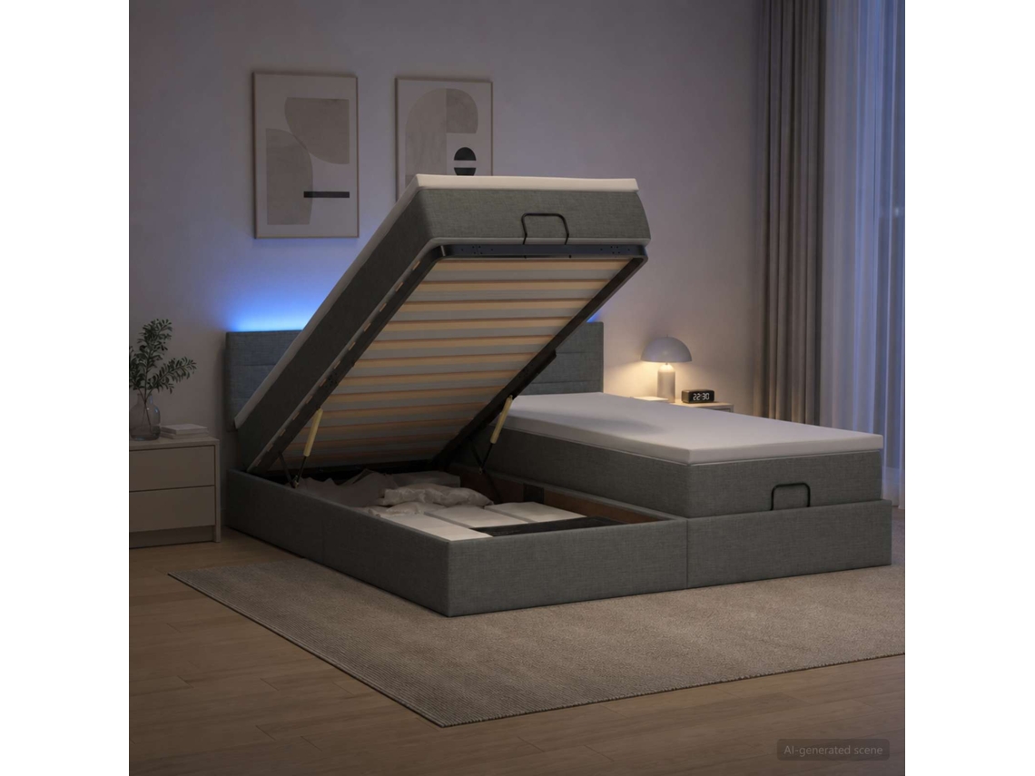 Vidaxl Cama Ottoman Com Colchão E Led Cinzento-escuro 200 X 200 Cm