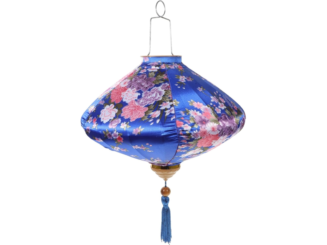 Lanterna de Tecido Azul com Franjas e Delicada Decoração em Arame, Ideal para Decorar Varandas e Festas de Ano Novo. SFUSHOS