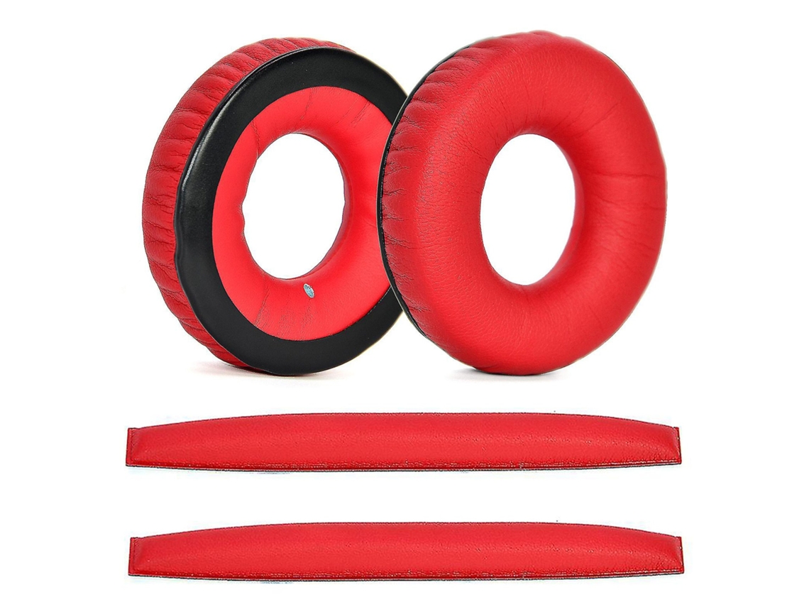 Set De Almofadas Zruxe Para Auscultadores Sennheiser Hd25 Pele Ecológica Vermelho (2 Pares, Substituição)