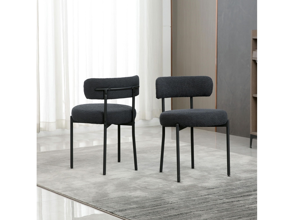 Conjunto De 2 Cadeiras De Jantar Acolchoadas Pretas, Dimensões 69 X 52,5 X 32,5 Cm