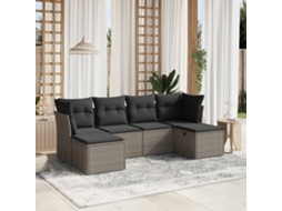 6 Pcs Conjunto Sofás De Jardimconjuntos Relax Jardimconjunto De Jantar Com Almofadões Vime Cinzento Cfw662366 Lovely Home