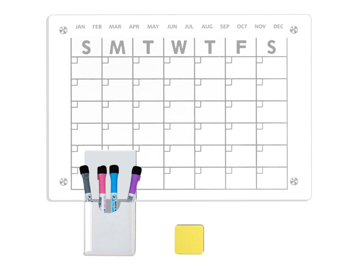 Quadro branco magnético apagável de 42 x 30 cm para geladeira com 4 marcadores, 1 capa protetora e 1 borracha. Quadro branco magnético transparente Slowmoose.