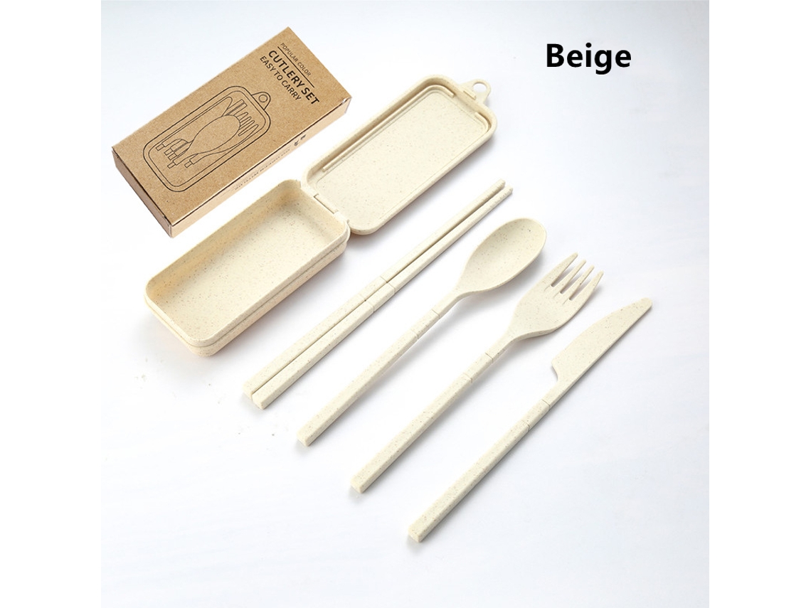 Conjunto de Talheres Portáteis de Quatro Peças, Feitos de Plástico Pp Ecológico, Desmontáveis. MDUG (bege)