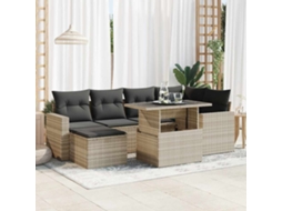 Vidaxl 7 Pcs Conj. Sofás Jardim Com Almofadões Vime Pe Cinzento-claro