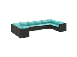 Conjunto de 10 Pcs Lounge de Jardim com Almofadões Vime Pe Preto MAISON EXCLUSIVE