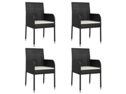 Cadeiras de Jardim com Almofadões 4 Peças Vime Pe Preto MAISON EXCLUSIVE