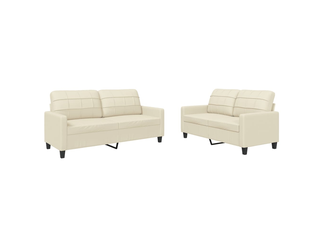 Conjunto de 2 Sofás com Almofadões Couro Artificial Cor Creme MAISON EXCLUSIVE