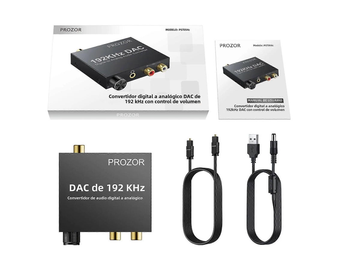 Conversor DAC digital para analógico Prozor de 192 kHz com controle de volume, conector de 3,5 mm para RCA estéreo analógico, SPDIF, Tosli Slowmoose