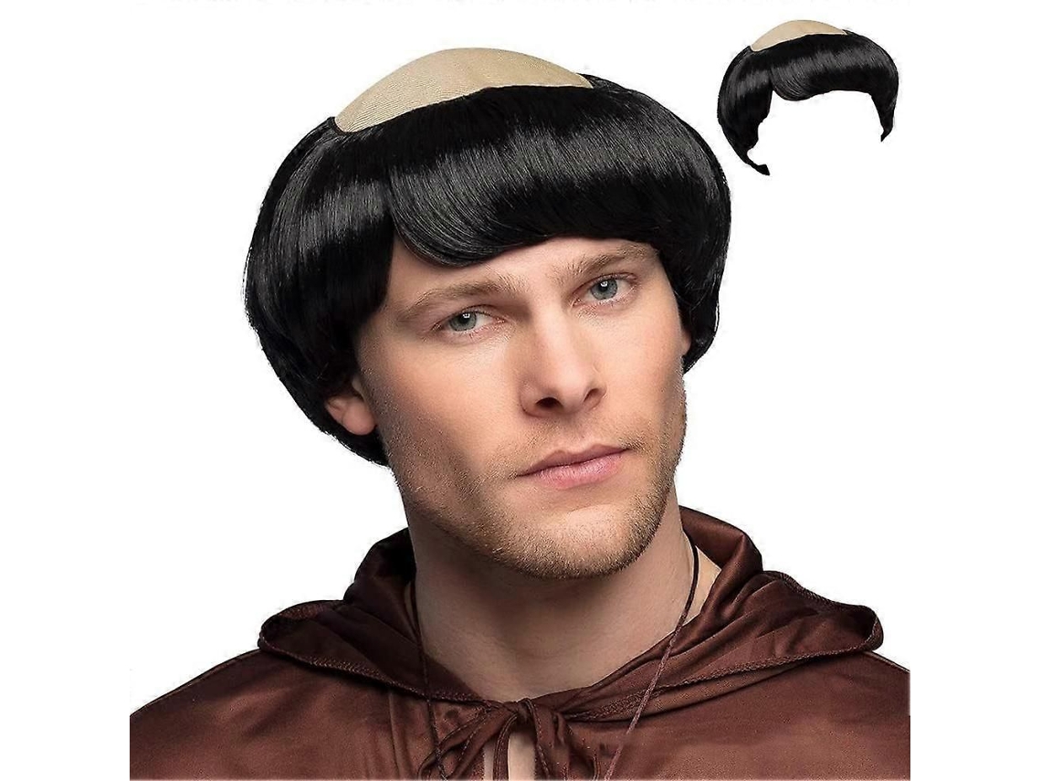 Peruca de Monge para Halloween, Peruca Masculina Careca Castanha para Adultos, Peruca para Brincar de Monge, 1 Unidade TAISHENGDA