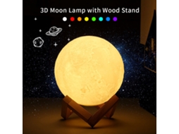 Lâmpada de Lua 3d com Suporte de Madeira Controle Remoto Toque 16 Cores 4 Modos Usb Recarregável Presente Infantil | S/MARCA