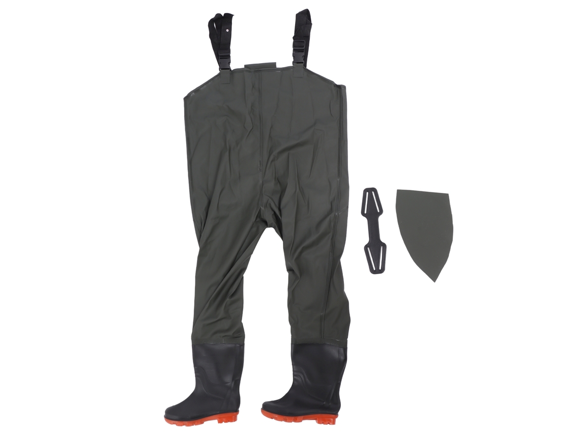 Calção Impermeável de Anca Pesca Homem com Bota PVC Tamanho 43 Verde