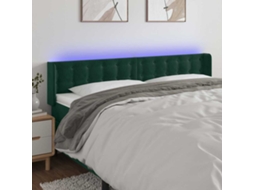 Vidaxl Cabeceira Cama C/ Luzes Led Veludo 183x16x78/88 Cm Verde-escuro