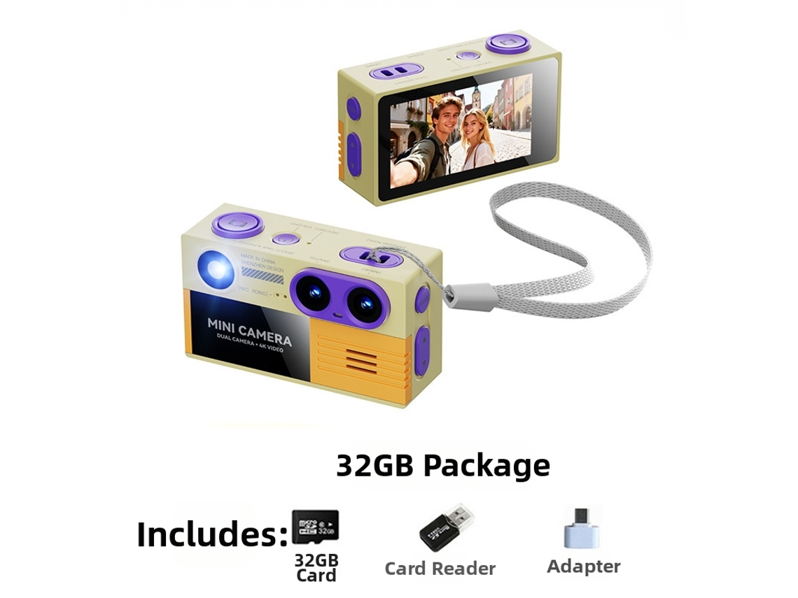 Mini Câmera Retrô Digitallab 4k Filmadora Ultracompacta Com Flash, 1.97 Polegadas 32g Cáqui