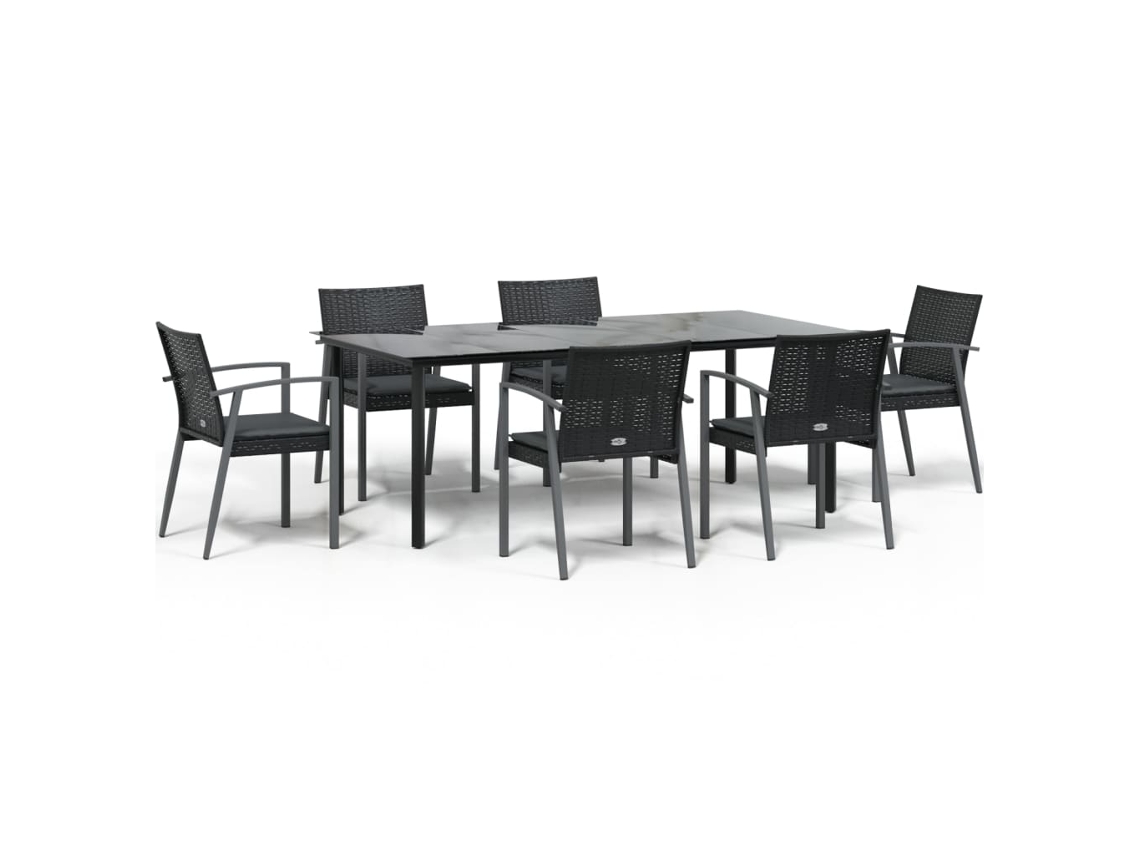 Conjunto de 7 Jantar para Jardim com Almofadões Vime Pe e Aço MAISON EXCLUSIVE (7pcs)