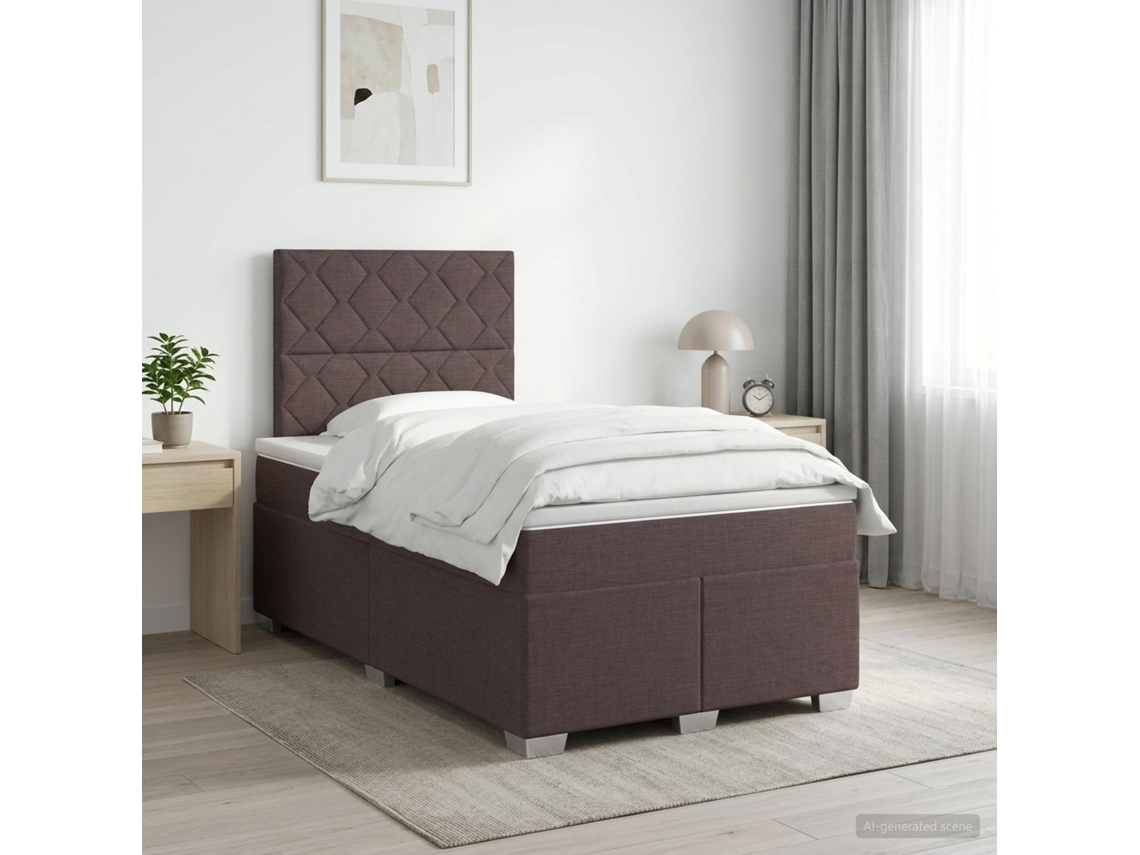 Vidaxl Cama Box Spring Com Colchão Marrom Escuro 120 X 190 Cm Tecido