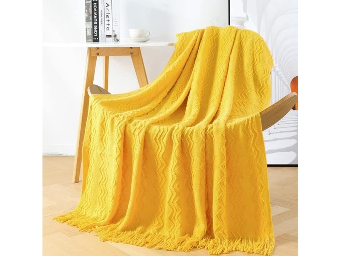Manta Clássica Texturizada e Leve Mantou Ideal para Cama com Franjas Sofá Tricô Usar Ar condicionado, Macio, Q