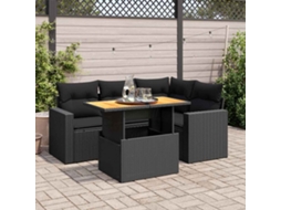 Vidaxl 5 Pcs Conjunto Sofás De Jardim Com Almofadões Vime Pe Preto