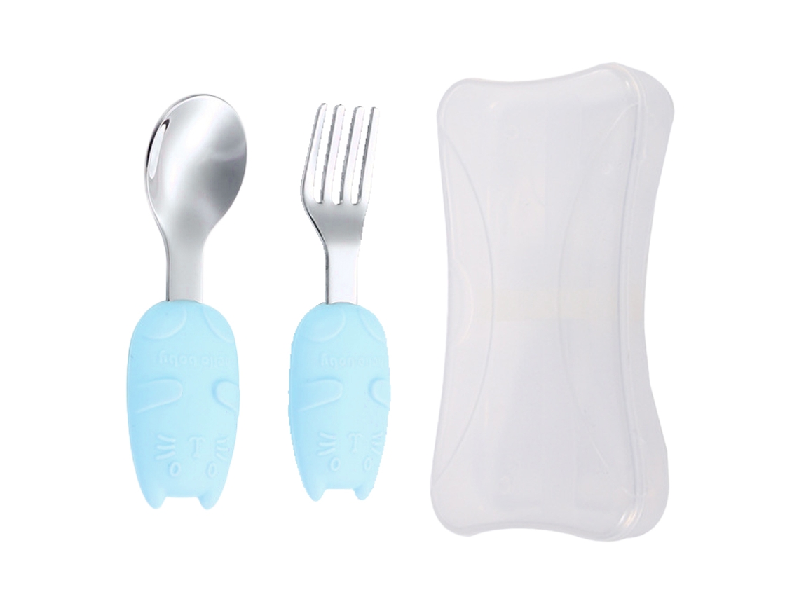 Conjunto de Garfo e Colher para Bebê Utensílios em Silicone e Aço Inoxidável NEVEANCE