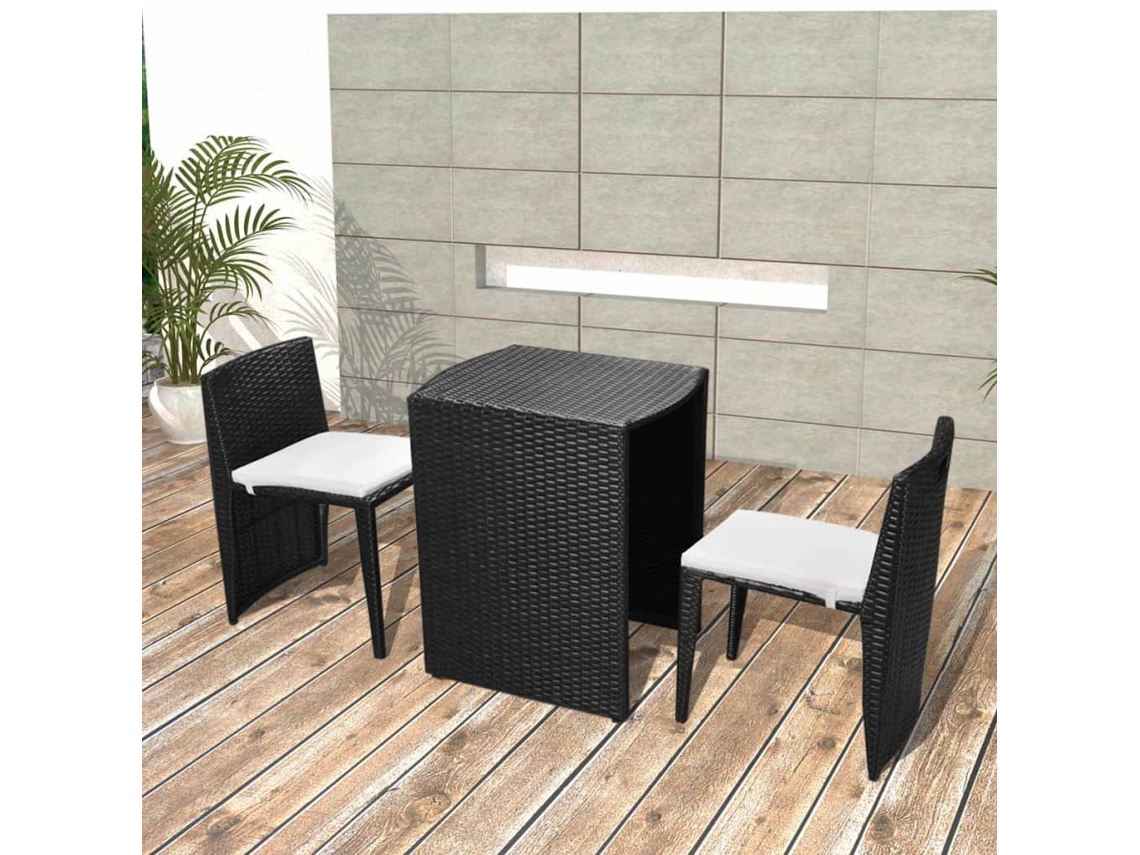 Vidaxl 3 Pcs Conjunto Bistrô Com Almofadas Vime Pe Preto