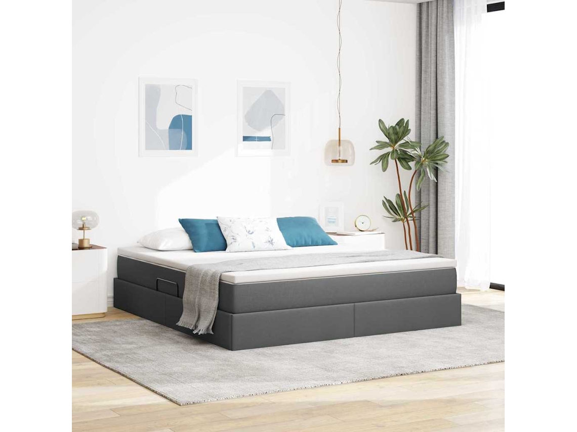 Vidaxl Cama com Arrumação e Colchão Cinza Escuro 160 X 200 Cm