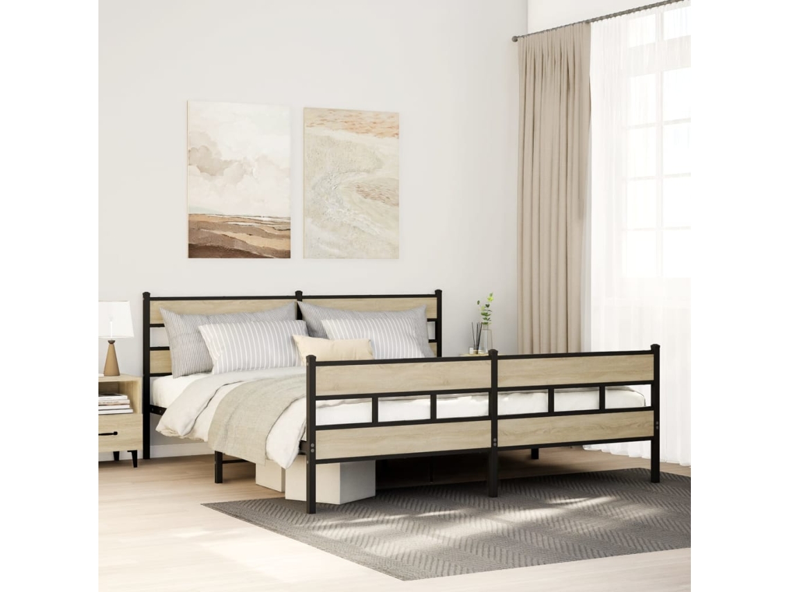 Vidaxl Estrutura De Cama Sem Colchão 183x213cm Metal Carvalho Sonoma