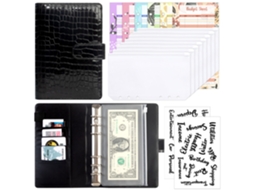 A6 Pu Leather Crocodile Pattern Ring Binder Cash Budget Organizer With Zipper Pockets Black, 8-zipper Pockets, 12-budget