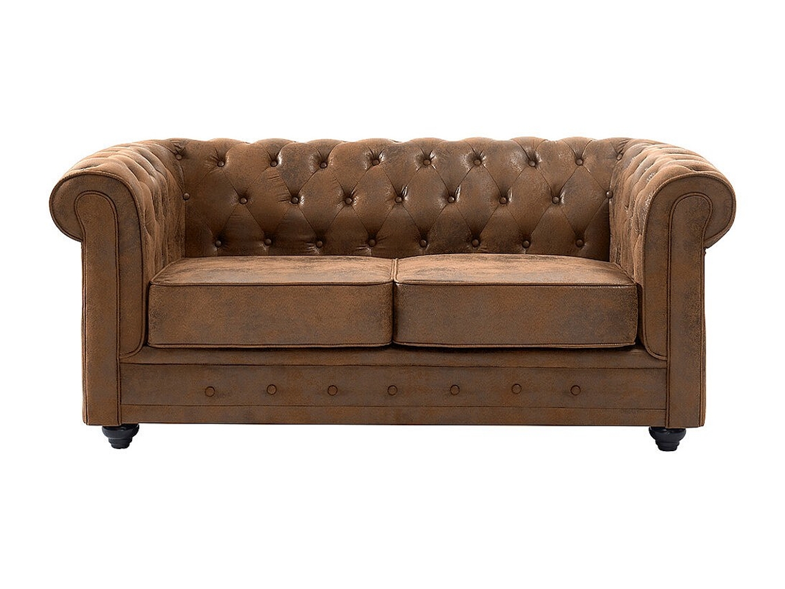 Sofá Fixo Chesterfield VENTE-UNIQUE.PT (Castanho - Tecido e Veludo - 168x88x72 cm)