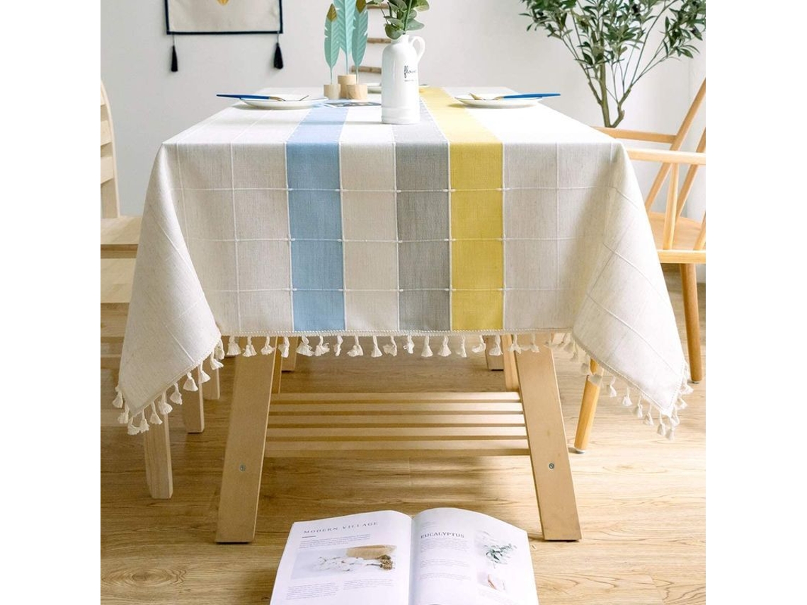 Nova Line toalha de Mesa Retangular de Linho Algodão, Design Clássico com Bordado e Franja, Resistente e Leve