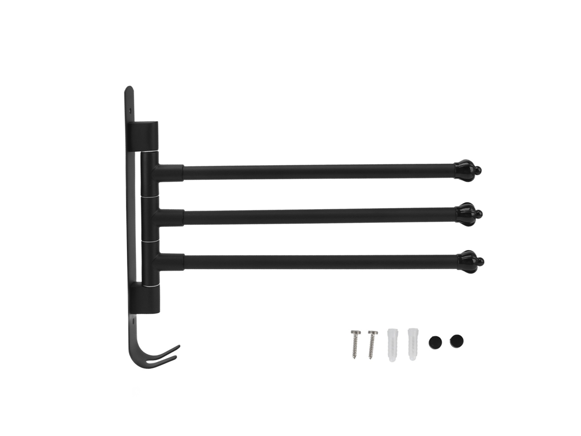 Cabide De Toalha Giratório Aço Inoxidável, Preto, Barra Giratória 3 Braços Para Guarda-roupa Banheiro