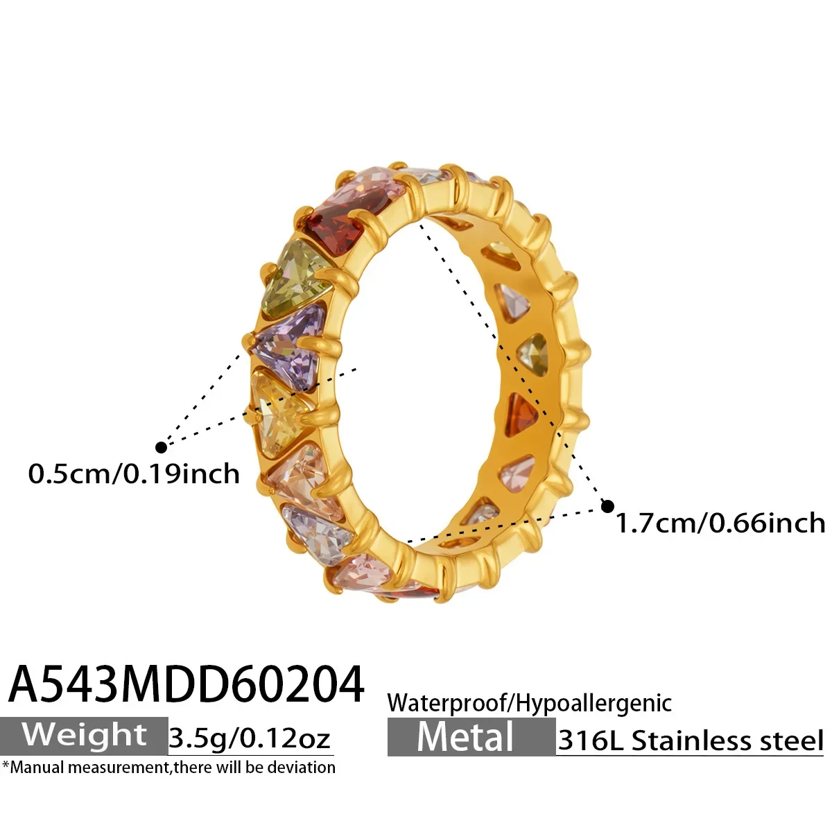 Anel Triangular De Zircônia Roxa (dourado), Com Brilho Intenso E Banho De Ouro Eterno.
