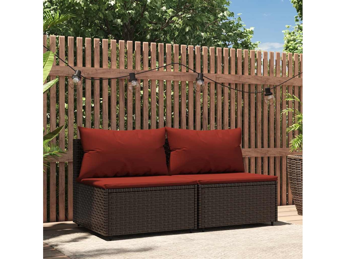 Vidaxl Sofás De Centro P/ Jardim C/ Almofadões 2 Pcs Vime Pe Castanho