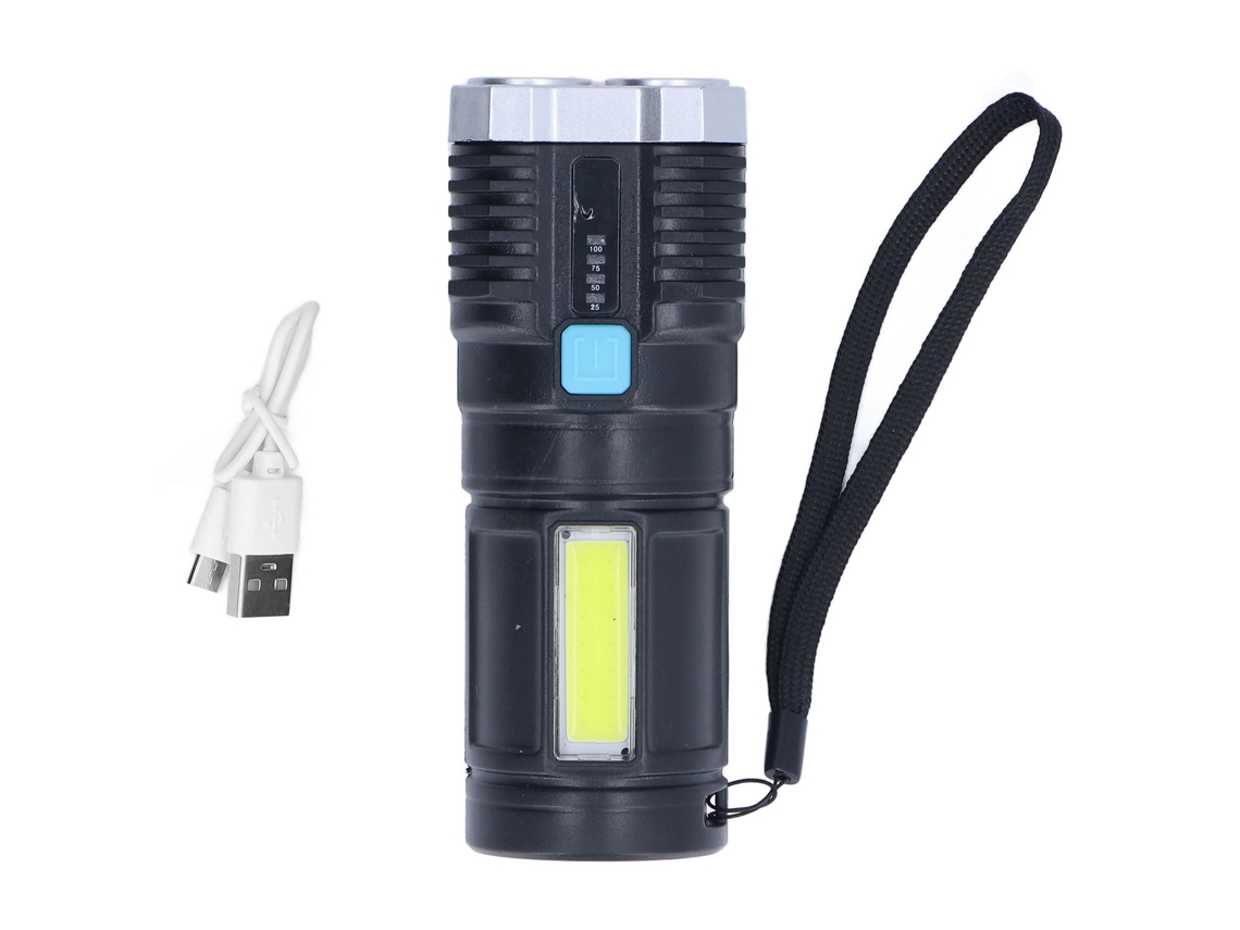 Lanterna LED Super Brilhante Quatro Núcleos Recarregável USB Indicador de Bateria e Modos de Luz | S/MARCA