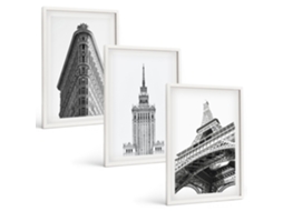 Galeria De Pinturas Murais Edifícios Arquitetônicos Em Preto E Branco Moldura Branca Imagens Para Um Quarto Infantil Espelharte (3 Piezas De 40x60 Cm)