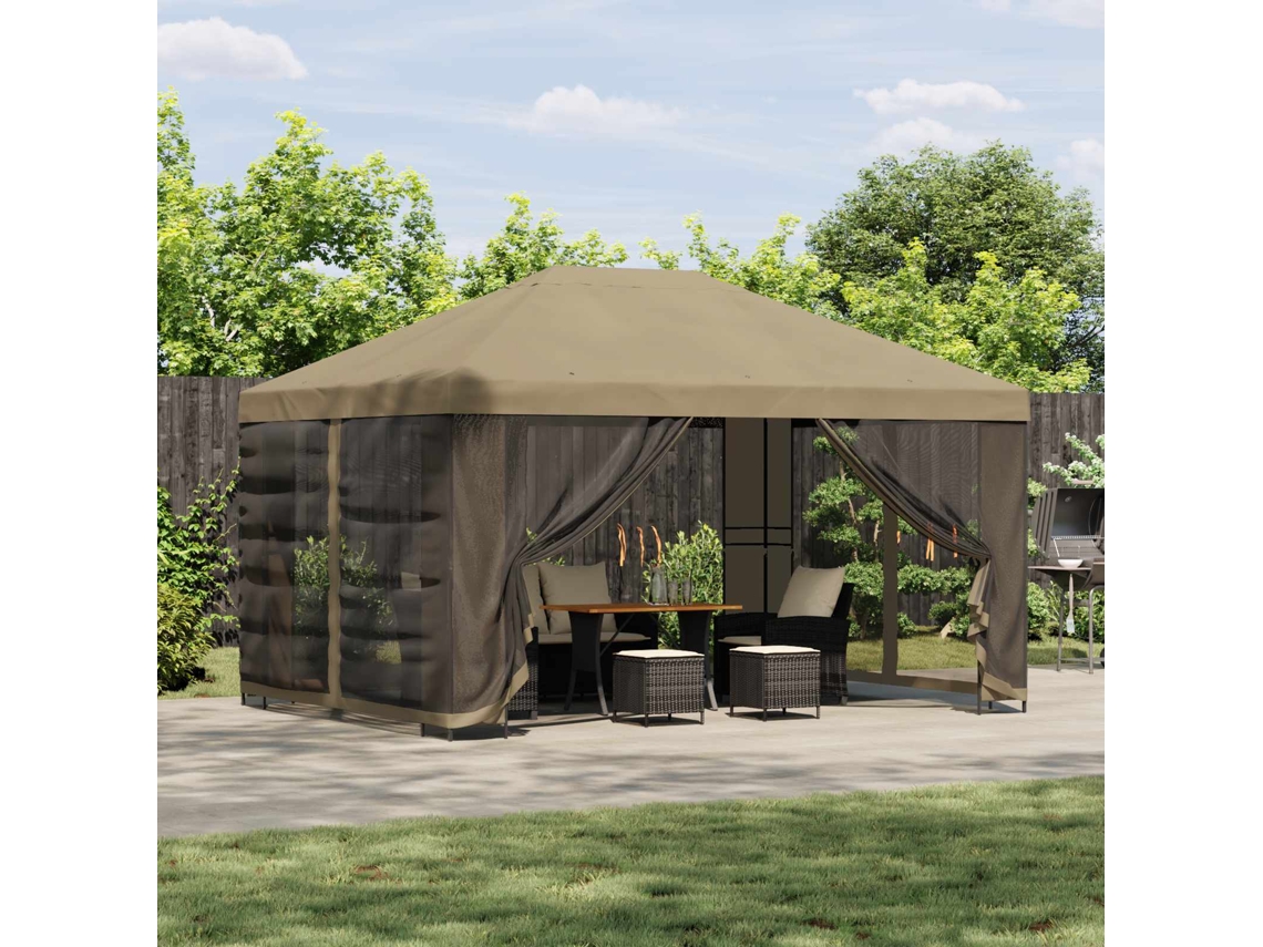 Vidaxl Gazebo De Jardim Com Laterais 4 × 3 M Bege Poliéster E Aço