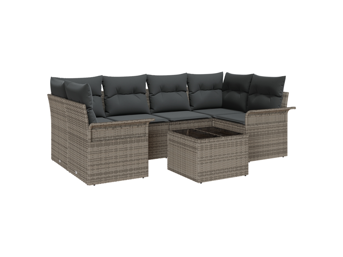 Conjunto 7 Móveis De Jardim Vidaxl Cinzento Vime Pe (55 X 55 X 37 Cm)