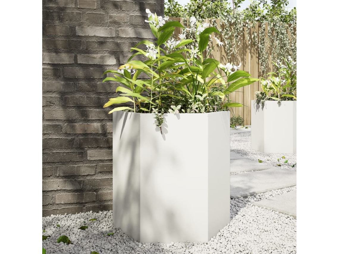 Vidaxl Vaso/floreira De Jardim Hexagonal 46x40x45 Cm Aço Branco