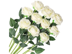 10 Rosas Artificiais de Seda, Buquê Falso para Decoração de Casamento, Casa e Jardim AQUAFORGE (brancas)