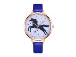 Relógio Analógico Simples Feminino de Quartzo com Pulseira de Couro Pu Slim (azul)