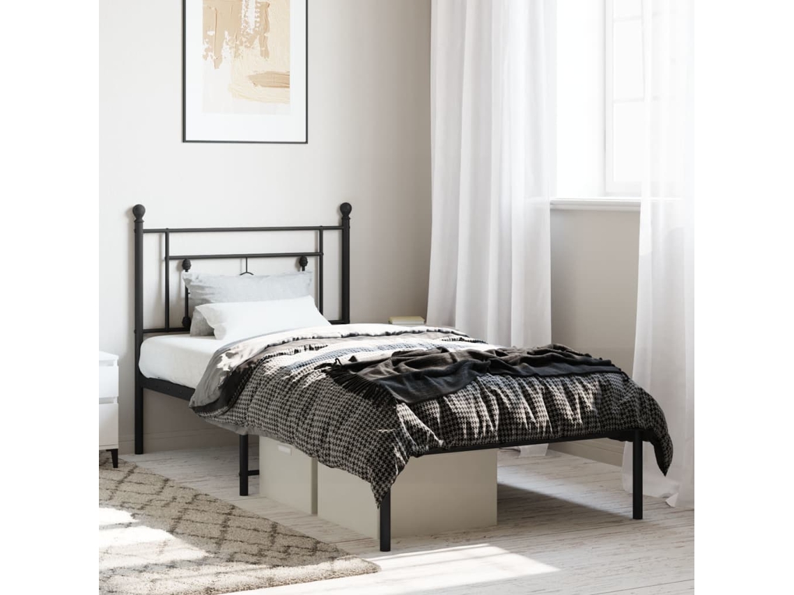 Vidaxl Estrutura De Cama Com Cabeceira 90x200 Cm Metal Preto