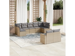 Vidaxl 9 Pcs Conjunto De Sofás P/ Jardim Com Almofadões Vime Pe Bege