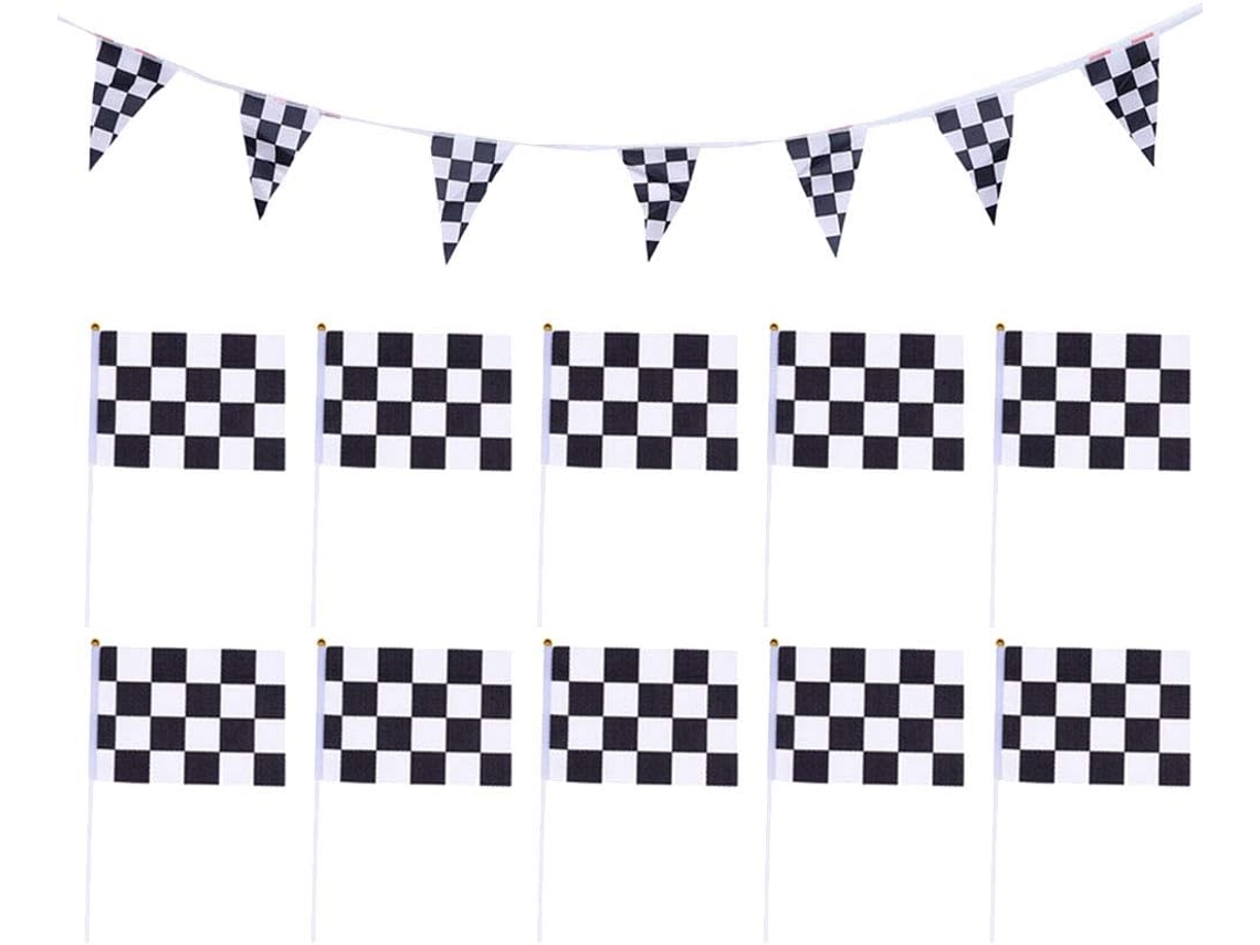 Conjunto De 16 Bandeiras De Corrida Em Preto E Branco.
