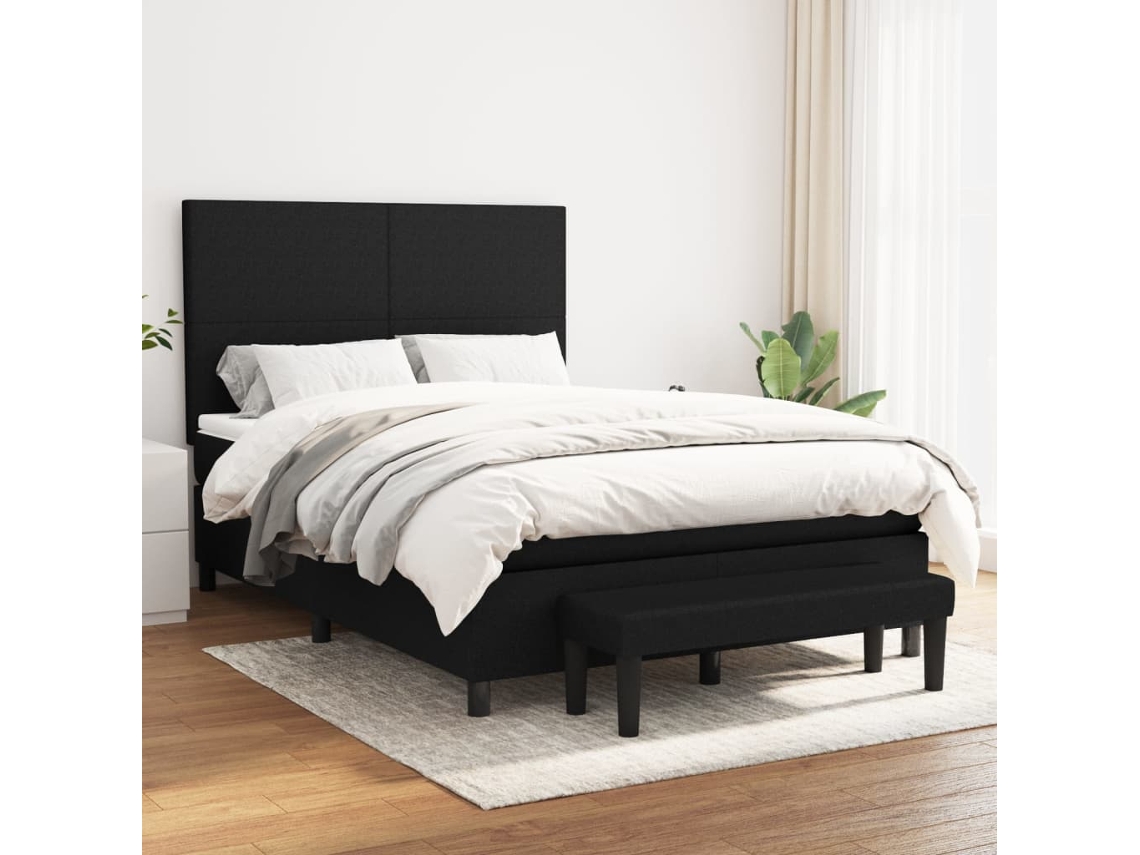 Cama Com Molas/colchão 140x200 Cm Tecido Preto