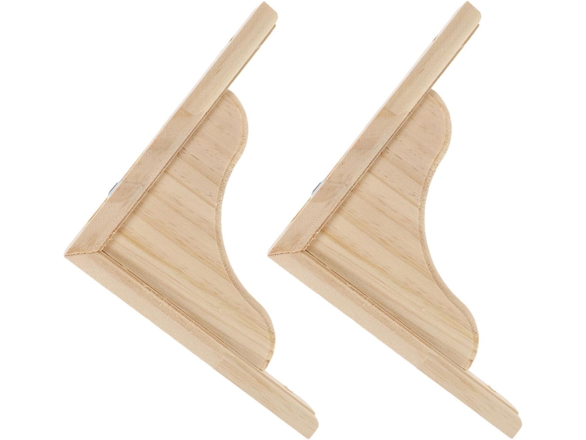 2 Suportes De Prateleira Triangulares De Madeira Maciça 15x15 Com Padrão Ondulado