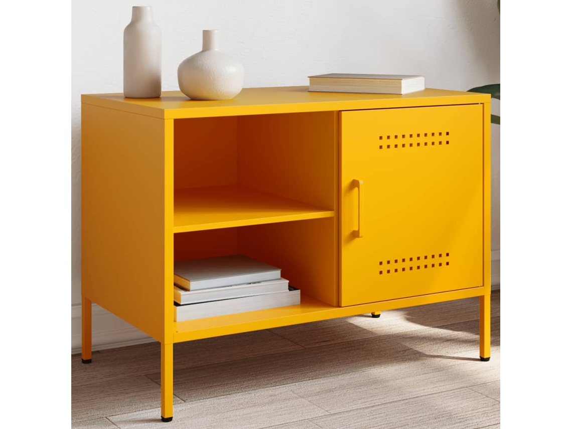 Vidaxl Móvel De Tv 68x39x50,5 Cm Aço Amarelo Mostarda