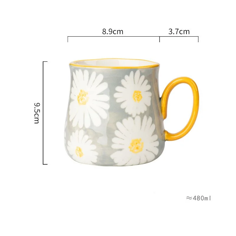 Caneca de Cerâmica Cinza, 480 Ml, Estilo Pintado À Mão. MDUG