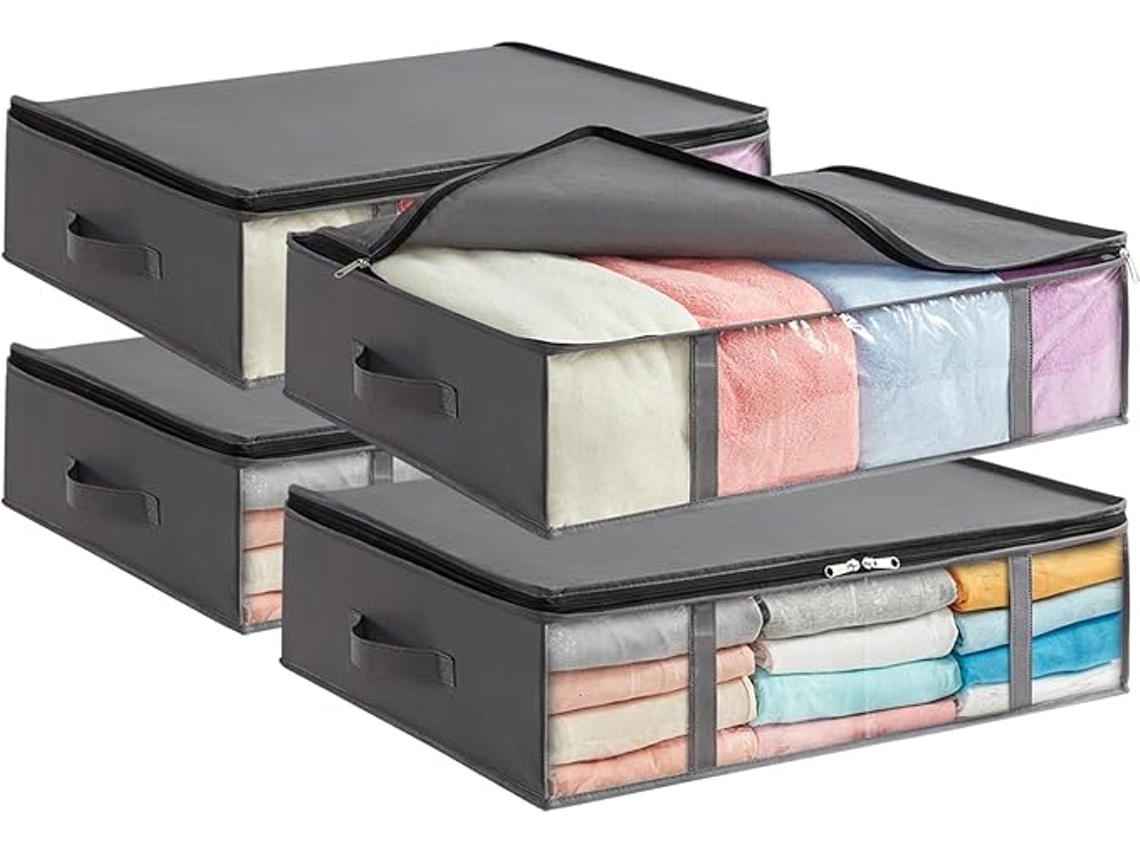Saco Organizador Para Baú De Cama - Pacote De 4 Caixas De 40 Litros - Com Tampa - Cinza