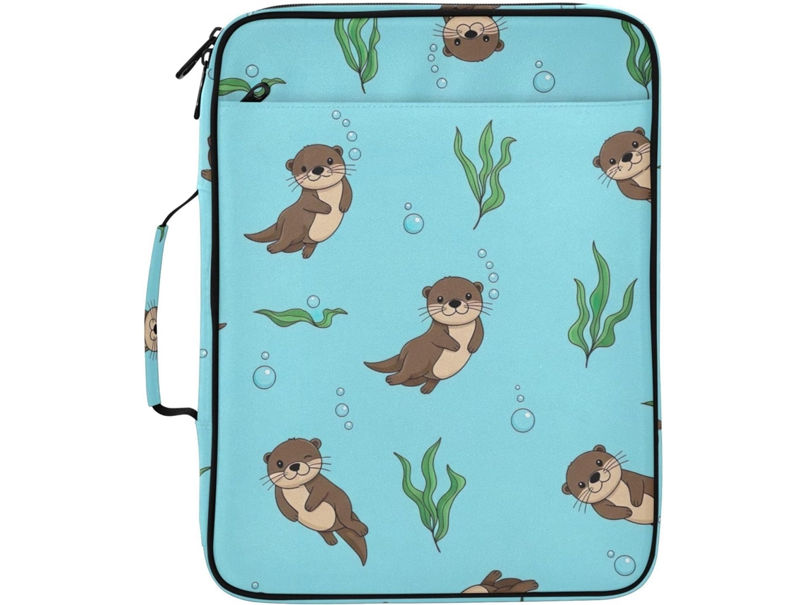 Pasta Expansível Cute Otters Azul, Com 7 Bolsos Sanfonados E Organizador De 3 Argolas Escola, Escritório E Viagens