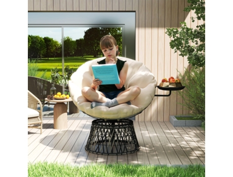Cadeira Papasan de vime giratória 360° Nestor com almofada, Ø90 cm, redonda, para jardim, varanda e sala de estar