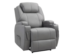 Poltrona Massagem Elétrica Cinza, Reclinável, Pu, Sala/estar. Ge